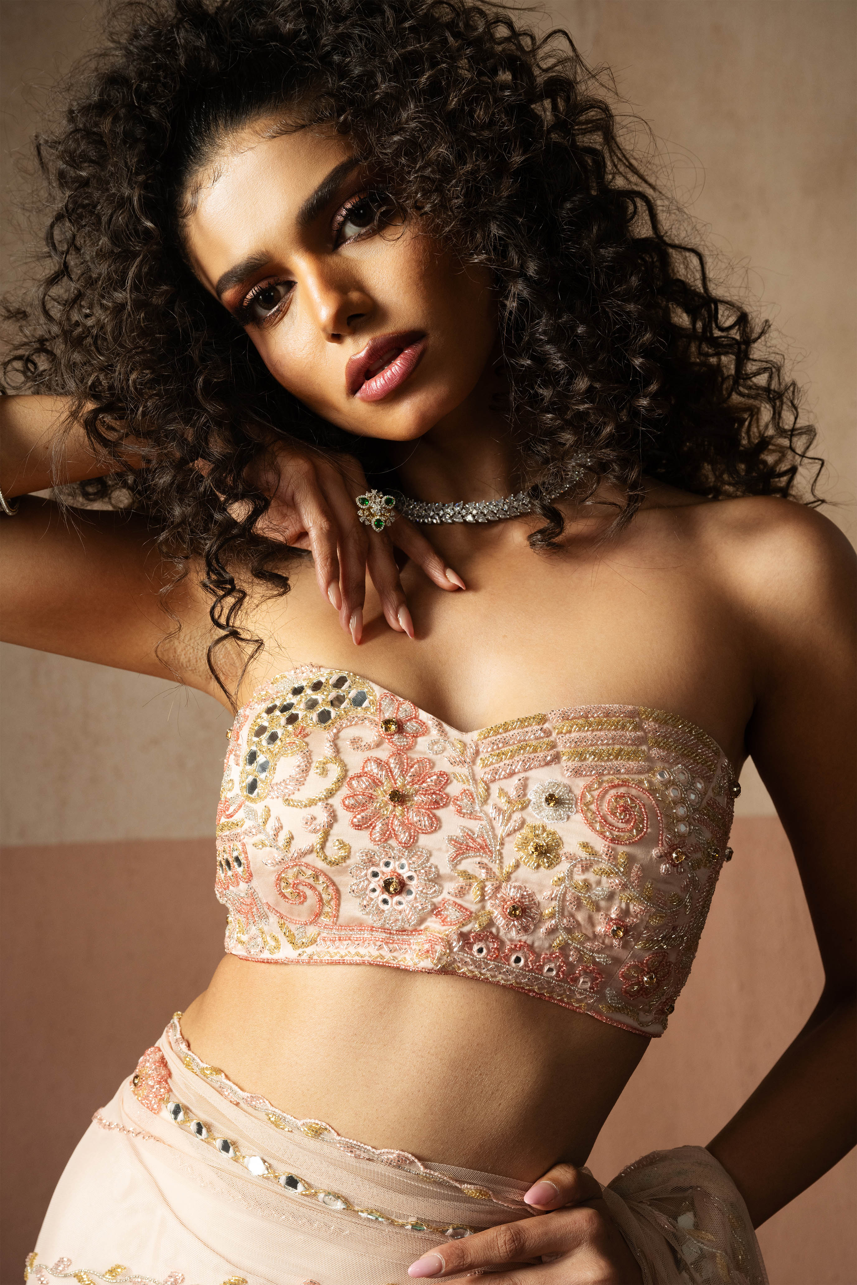 Predraped, Baby Pink, Hand Embroidered Net & Satin Saree