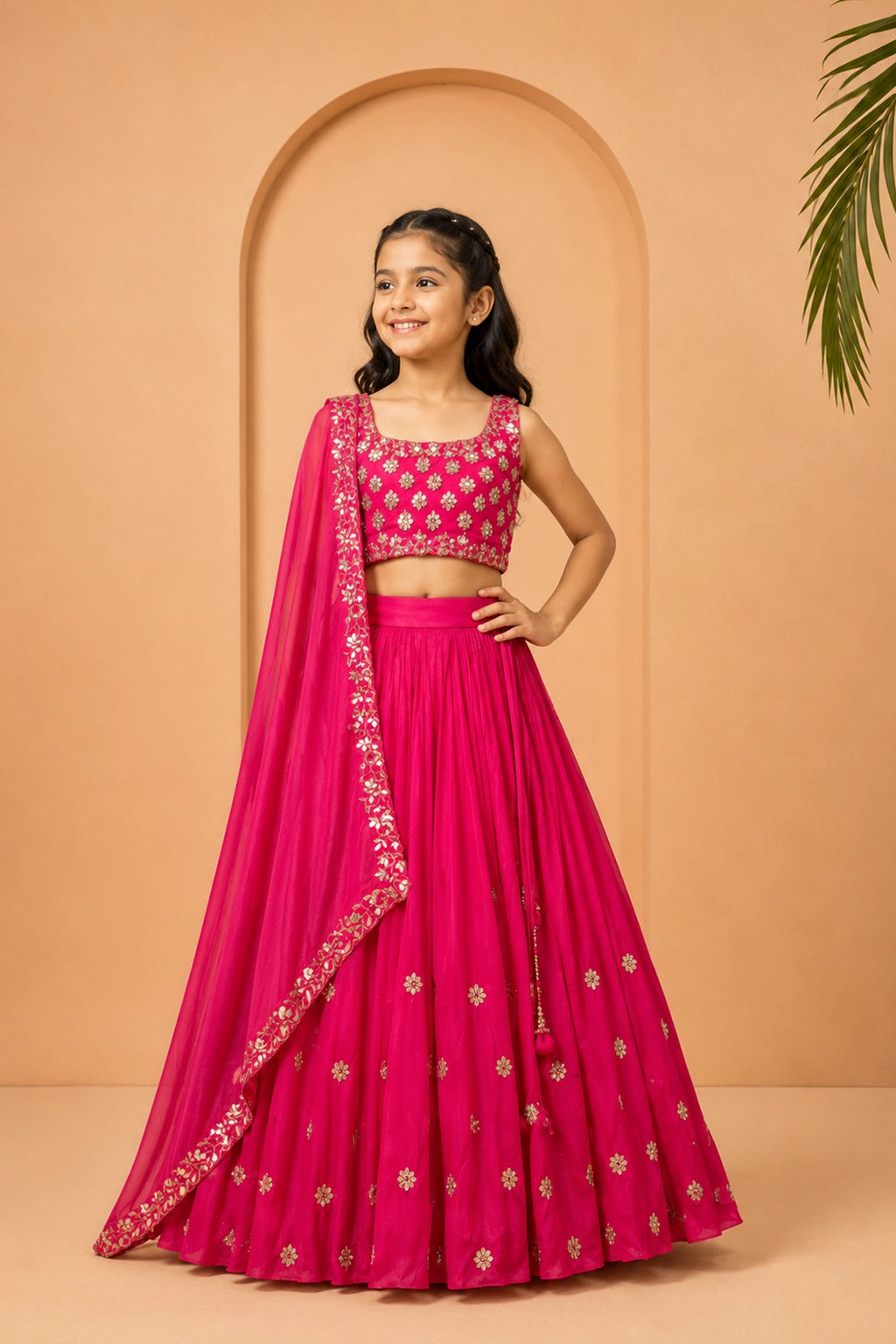 Pink lehenga in modal silk with intricate hand embroidery.
