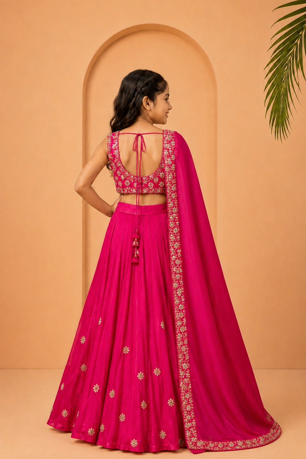 Pink lehenga in modal silk with intricate hand embroidery.